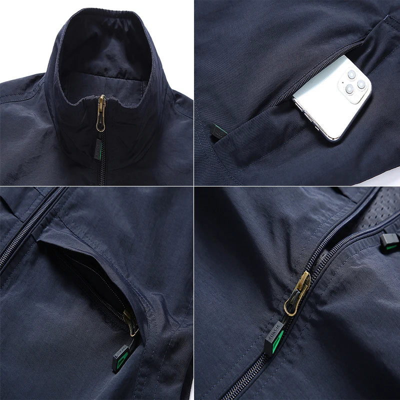 Herren Weste Stehkragen Reißverschluss Mehrere Taschen Ärmellose Jacke