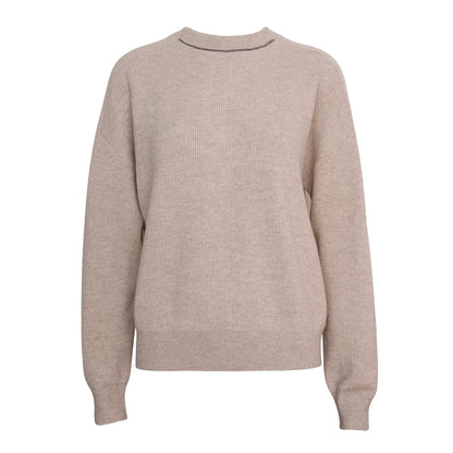 Damen Rundhals Pullover Gerippt mit Ziernaht
