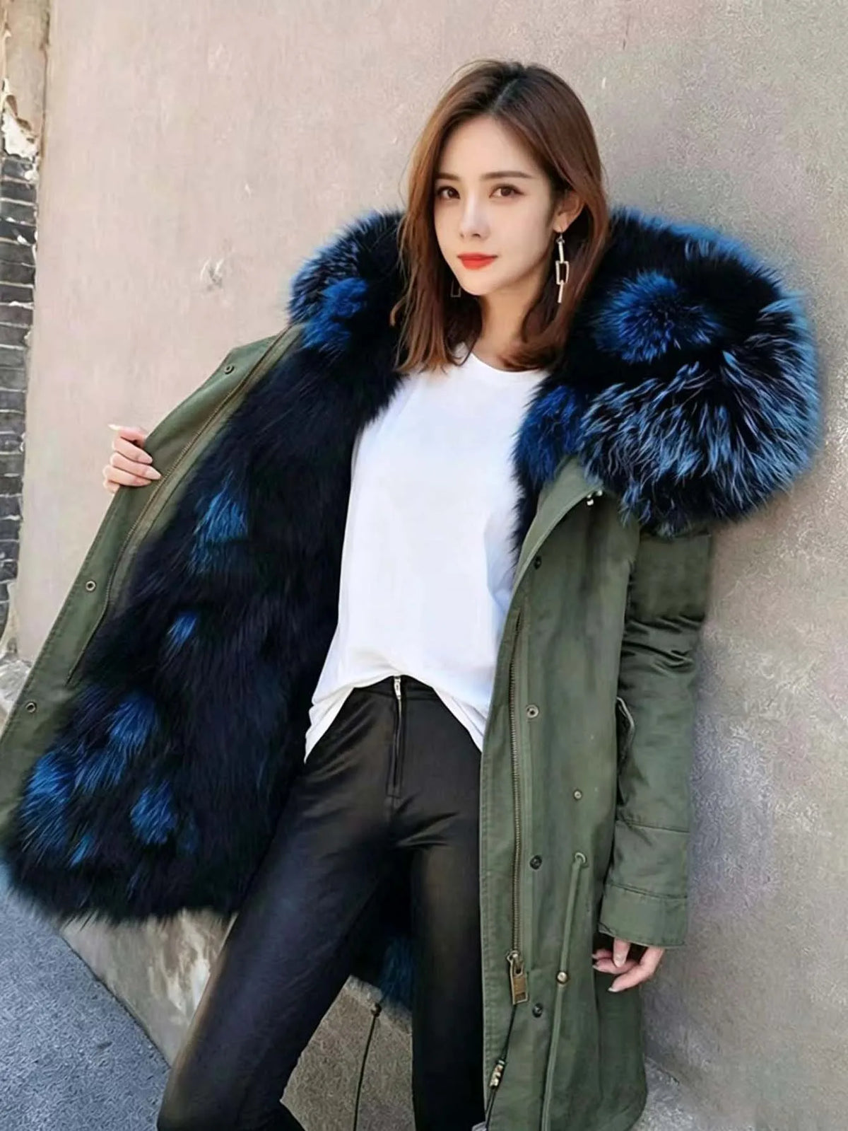 Damen Winter Parka mit Kapuze und Kunstpelz Futter