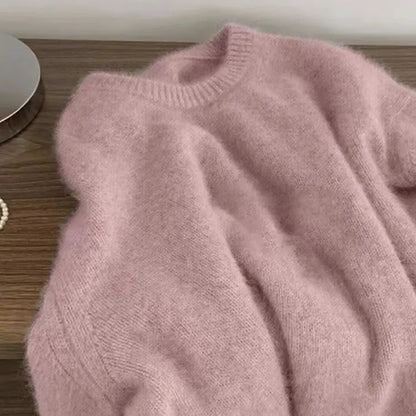 Damen Flauschiger Strickpullover Rundhals Langarm Weich