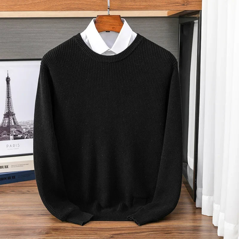 Herren Rundhals Pullover Strickoptik Gerippt Casual