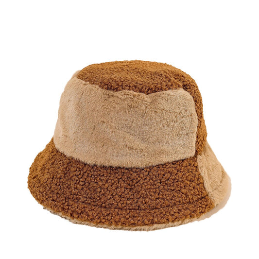 Fischerhut Zweifarbig Plüsch Weich Warmer Teddy-Bucket-Hat