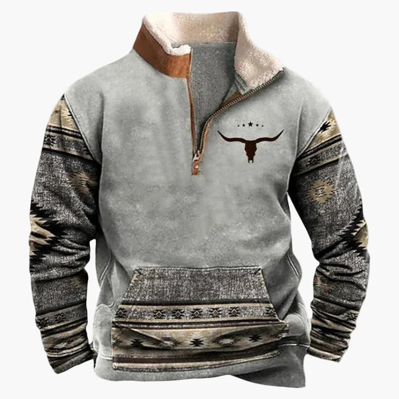 Herren Fleece Pullover mit Ethno Muster und Wildwest-Charme – Outdoor & Freizeit