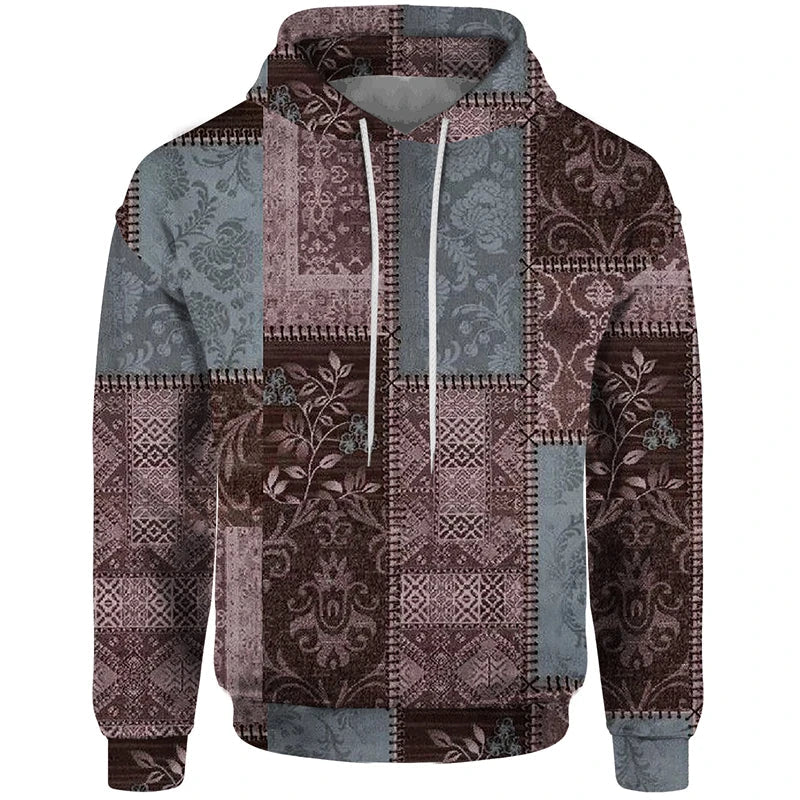 Hoodie Unisex Patchwork Muster Kordelzug Langarm
