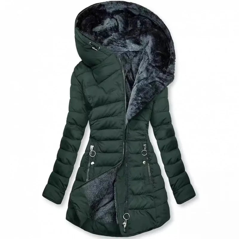 Damen Steppjacke mit Kapuze und Plüschfutter - Warme Winterjacke
