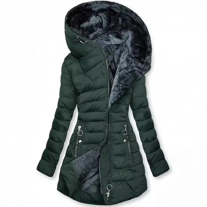 Damen Steppjacke mit Kapuze und Plüschfutter - Warme Winterjacke