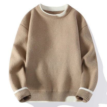 Unisex Strickpullover Rundhals mit zweifarbigen Rippbündchen Rosa