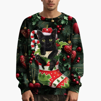 Herren Weihnachts-Sweatshirt mit Katzenmotiv – Lustiger Pullover für die Festtage und Winterzeit