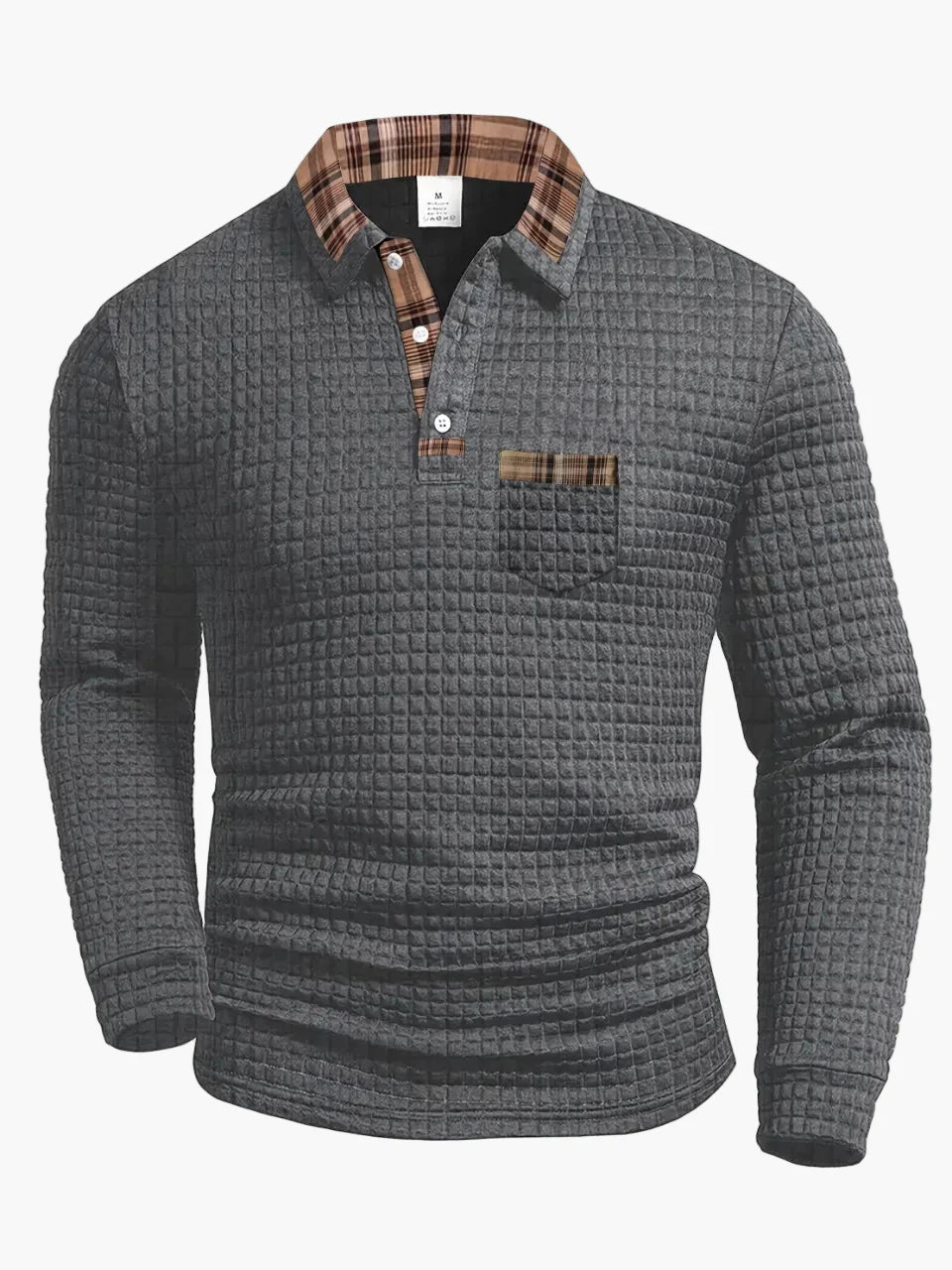 Herren Langarm Freizeit-Poloshirt mit Karodetails – Strukturierter Casual-Look für Alltag & Büro