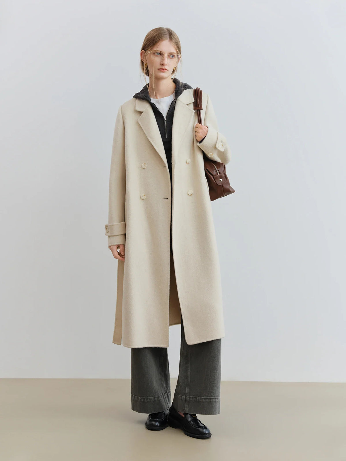 Damen Langer Doppelreiher Mantel mit Reverskragen - Eleganter Wintermantel