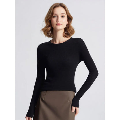 Damen Langarmshirt Rundhals Basic Slim Fit Pullover Gerippt