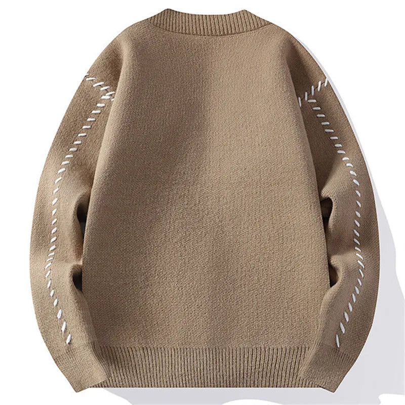 Strickjacke Herren V-Ausschnitt Cardigan mit Stichmuster Grün Schwarz Weiß Beige