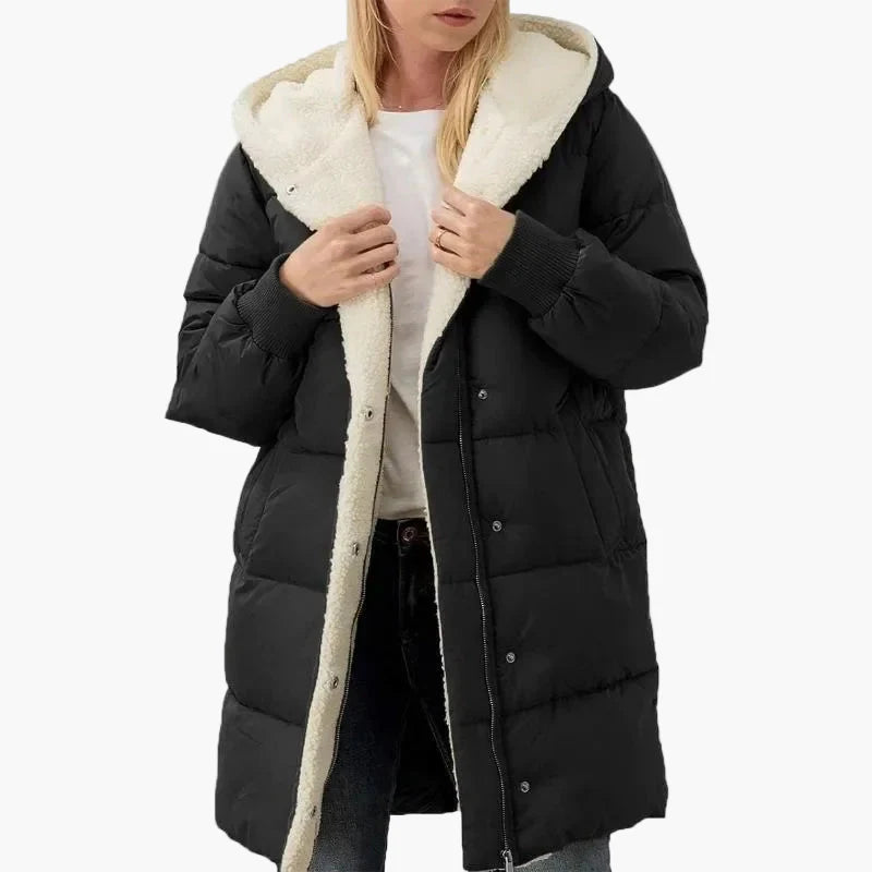 Damen Winter Steppmantel mit Kapuze – Langer, warmer Outdoor Mantel für kalte Tage