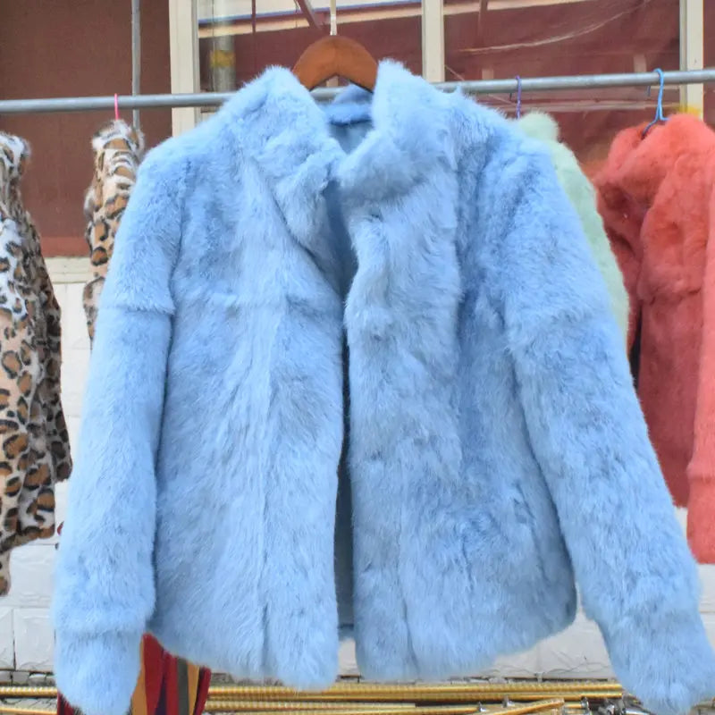 Damen Kurzmantel aus Kunstfell mit Stehkragen luxuriöse Winterjacke