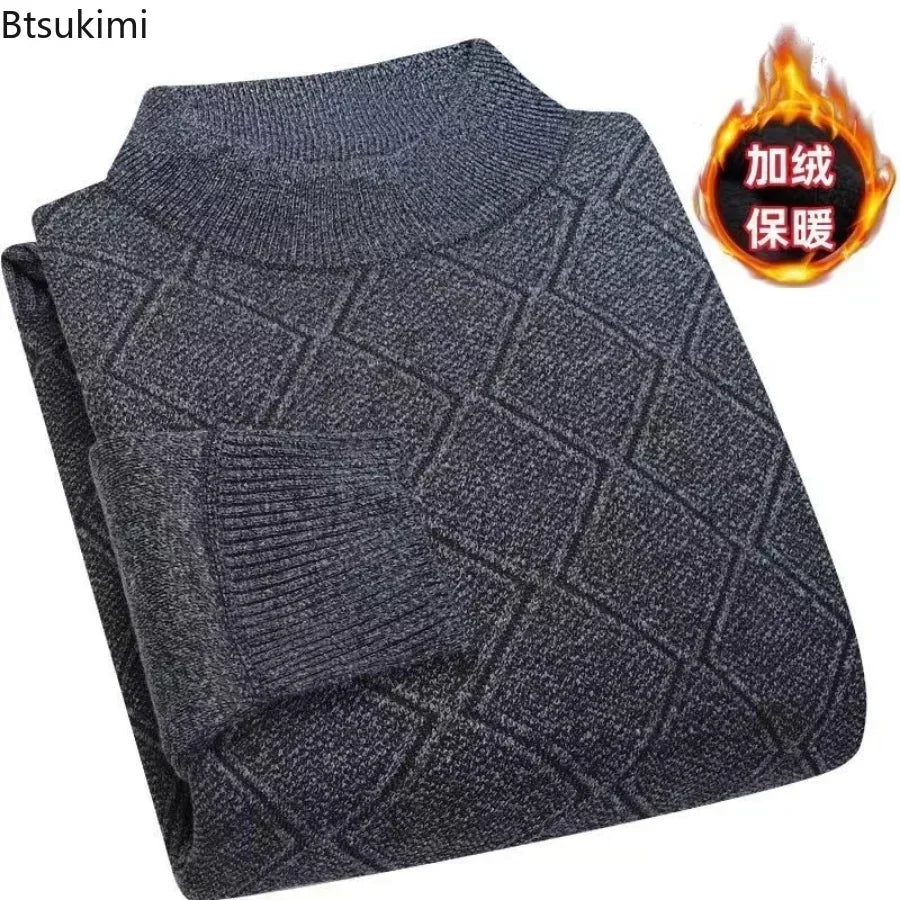 Herren Mock-Neck Pullover Winter Warmer Strickpullover Rautenmuster