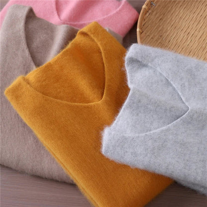 Damen Pullover V-Ausschnitt Langarm Weiches Material