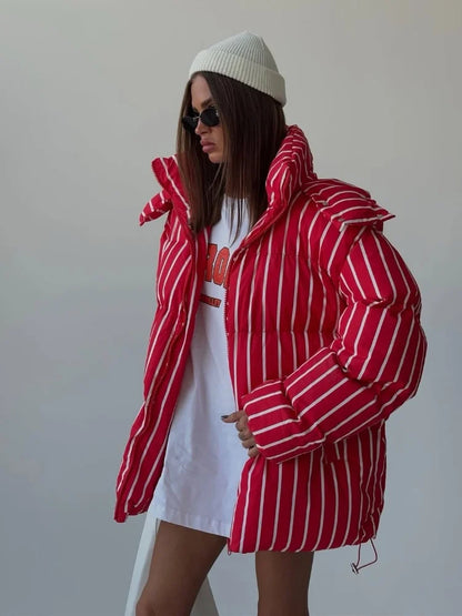 Damen Steppjacke mit Kapuze und Kordelzug, gepolstert, versch. Muster