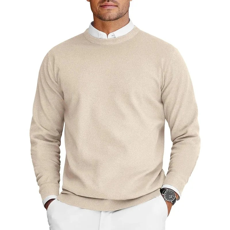 Herren Rundhals Pullover Langarm Feinstrick