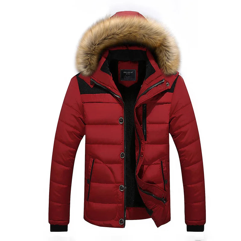 Herren Winter Steppjacke mit Fellkapuze gepolstert