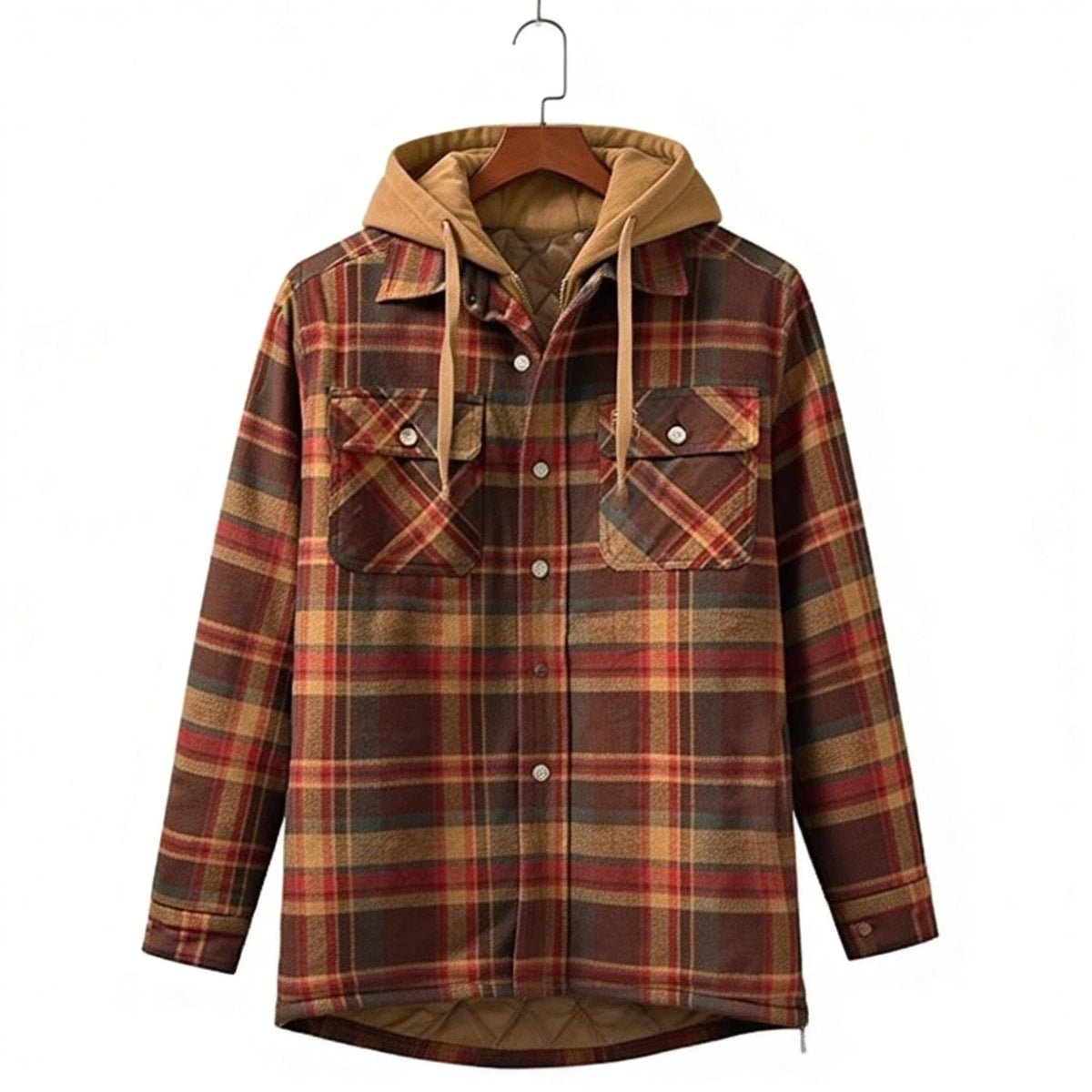 Karierte Jacke mit Kapuze & Steppfutter Herren Orange Blau