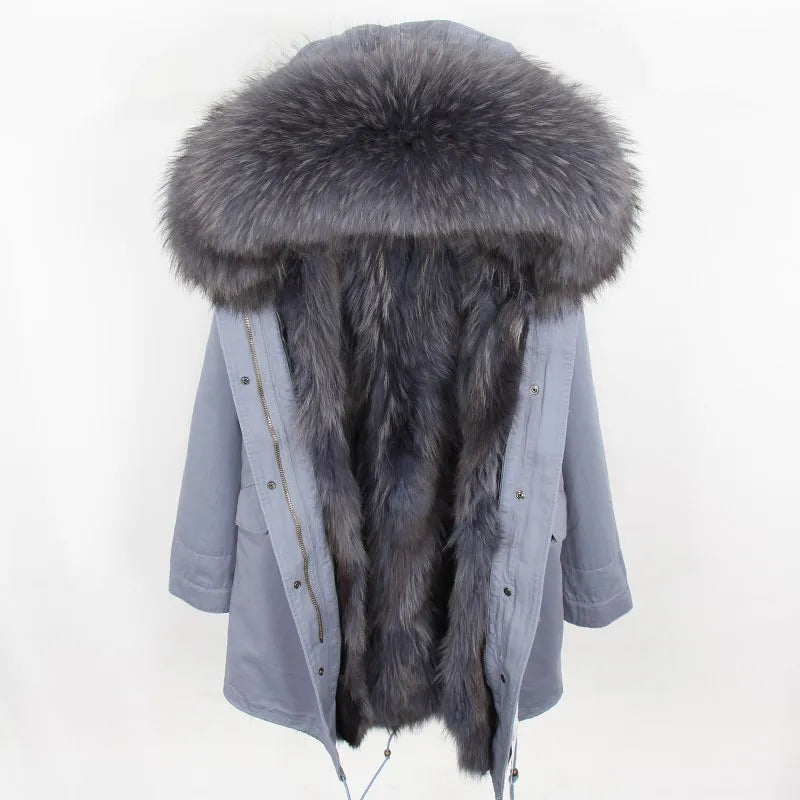 Damen Winter Parka mit Kapuze und Kunstpelz Futter