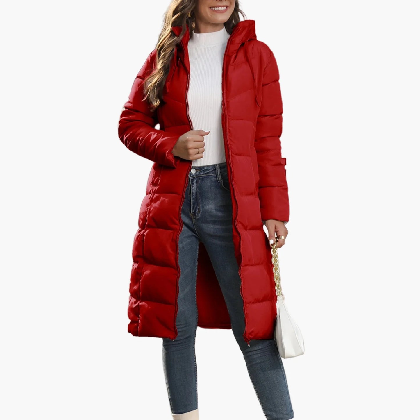 Damen Steppmantel Winter Warm Gefüttert Kapuze Langer Pufferjacke Streetwear