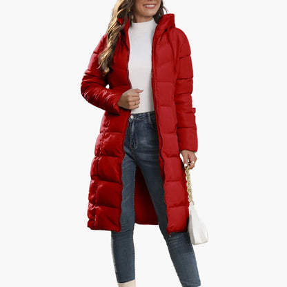 Damen Steppmantel Winter Warm Gefüttert Kapuze Langer Pufferjacke Streetwear