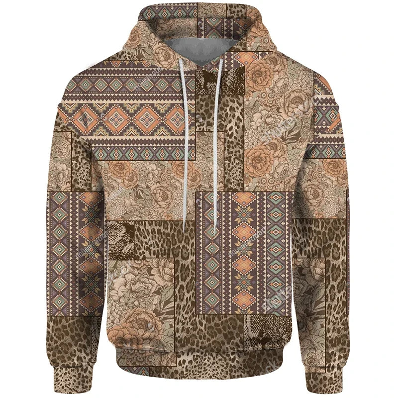 Hoodie Unisex Patchwork Muster Kordelzug Langarm