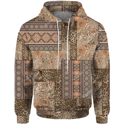 Hoodie Unisex Patchwork Muster Kordelzug Langarm