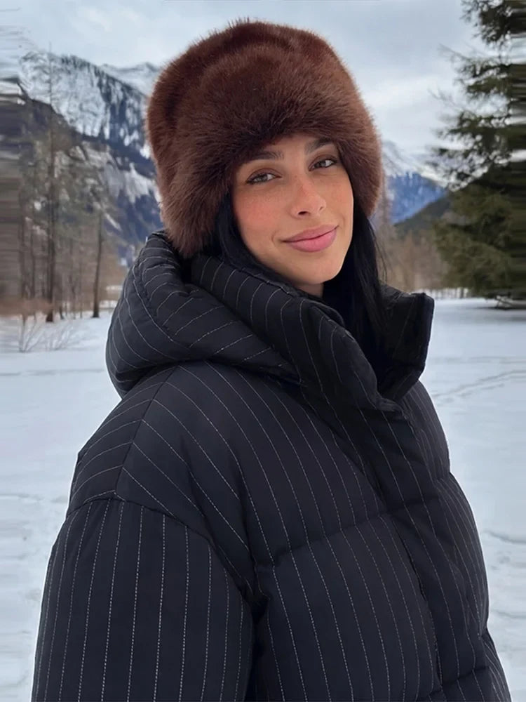 Damen Steppjacke mit Kapuze & Nadelstreifen