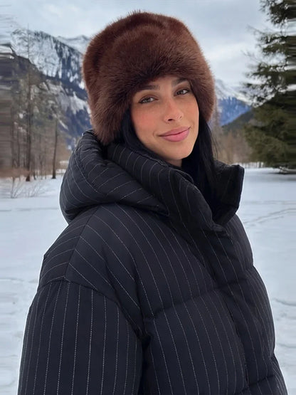 Damen Steppjacke mit Kapuze & Nadelstreifen