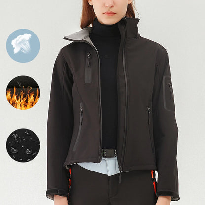 Damen Softshelljacke mit Stehkragen winddicht wasserabweisend Schwarz