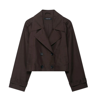 Kurze Damen Übergangsjacke mit Doppelreiher-Knöpfen in Beige/Braun