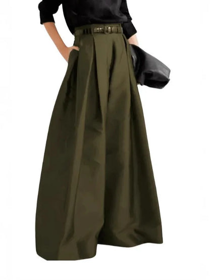Damen Weite Hose High Waist Plissee Palazzo Hose mit Gürtel