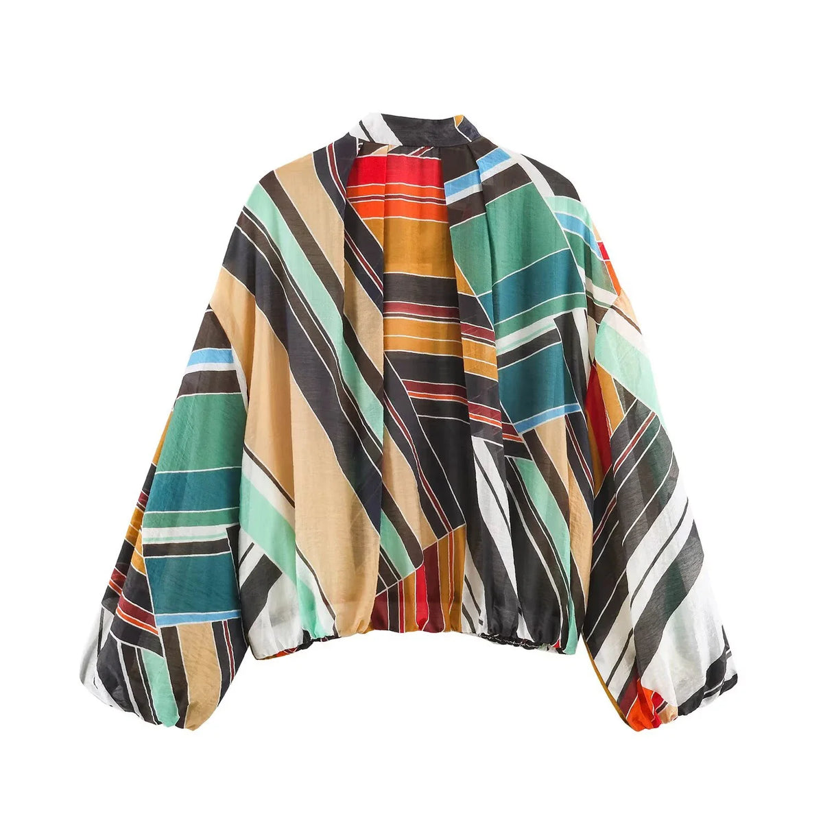 Damen Leichte Jacke mit Reißverschluss und Stehkragen, Puffärmeln