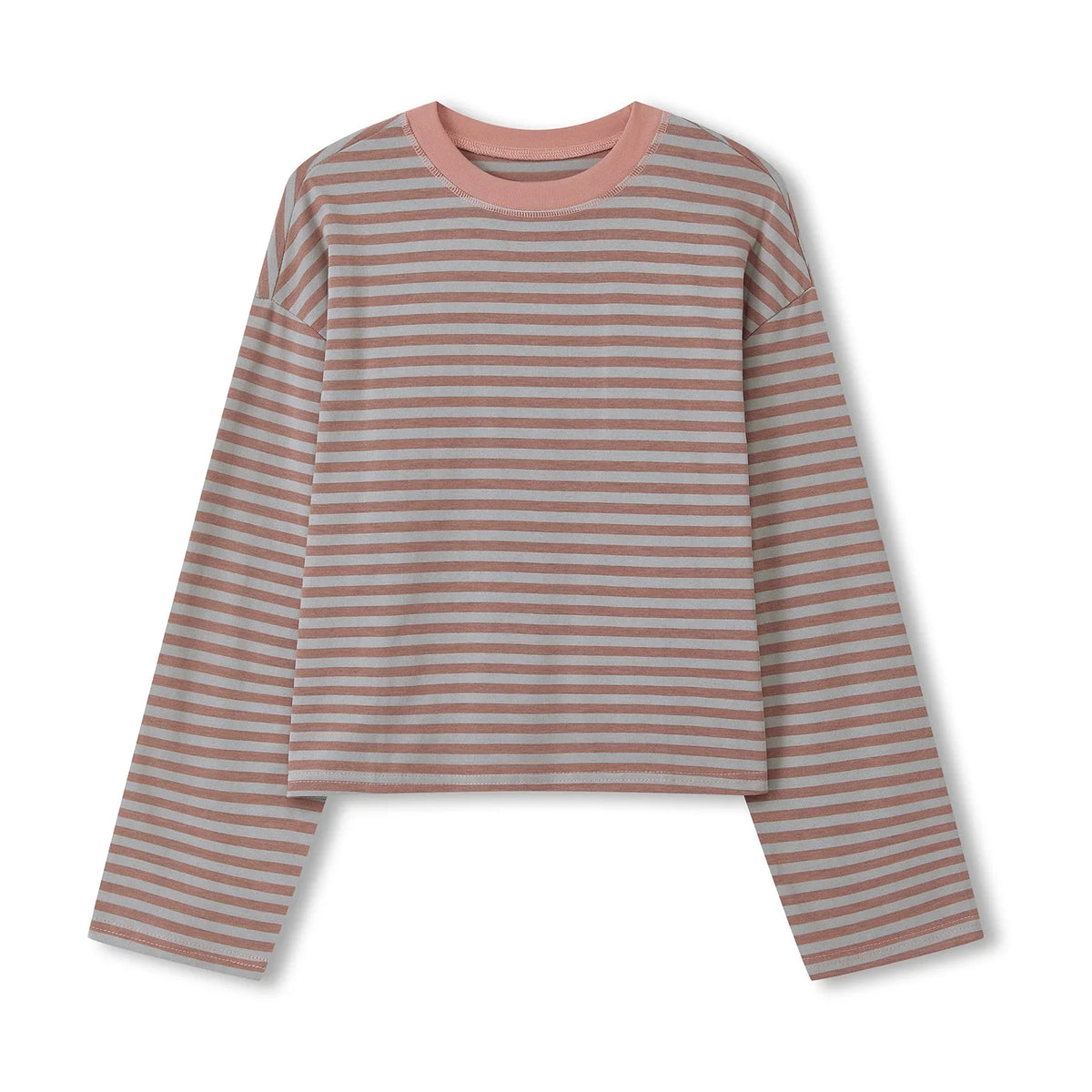 Gestreiftes Langarm Cropped Top Rundhals Damen