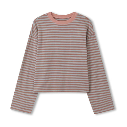Gestreiftes Langarm Cropped Top Rundhals Damen