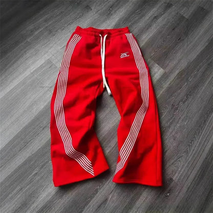 Weite Sweatpants Hose Damen Grau mit Seitenstreifen Kordelzug