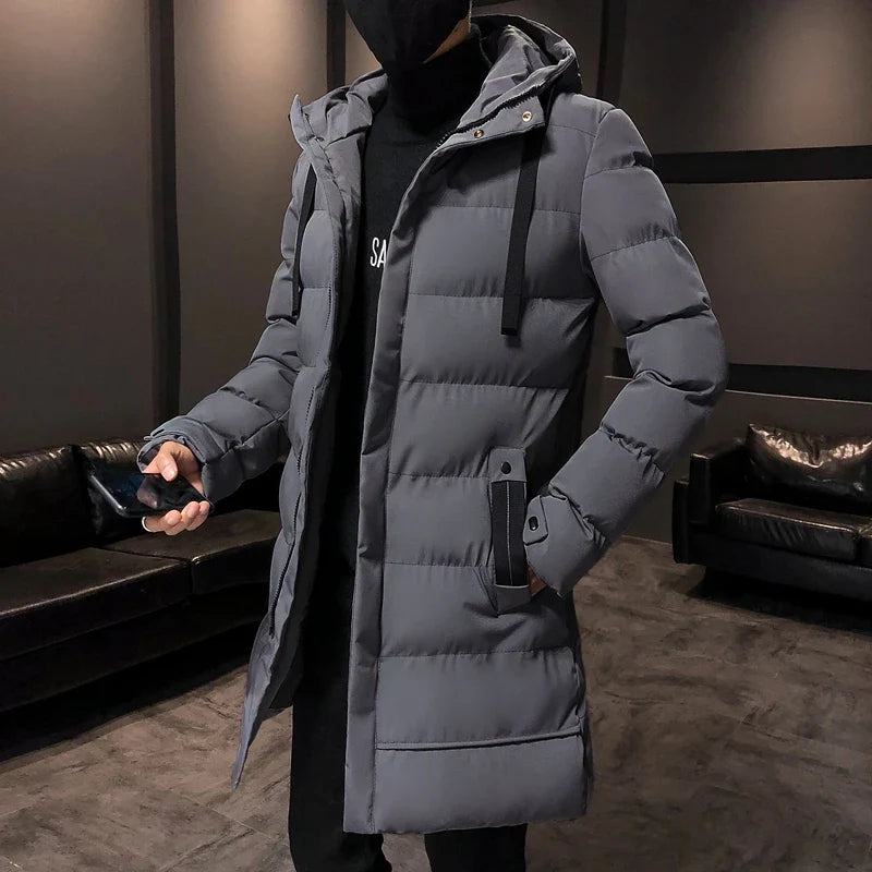 Herren Winter Steppjacke mit Kapuze Lang Warm Pufferjacke