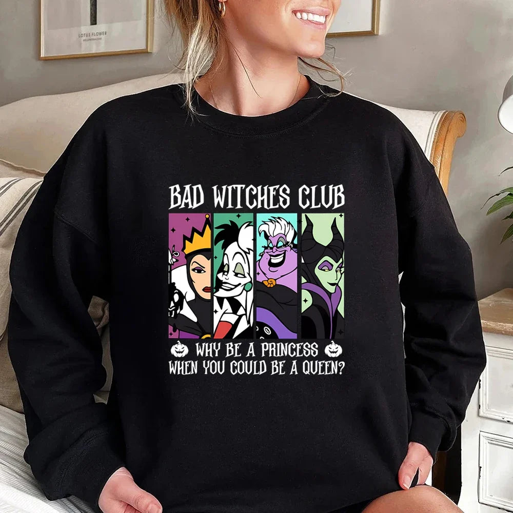 Damen Sweatshirt Rundhals "Bad Witches Club" Druck Langarm Baumwollmischung