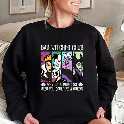 Damen Sweatshirt Rundhals "Bad Witches Club" Druck Langarm Baumwollmischung