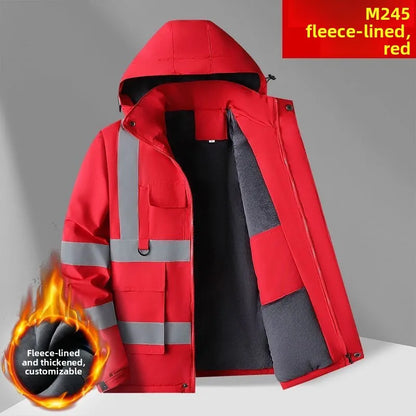 Sicherheits Arbeitsjacke Herren Fleece Reflektorstreifen Kapuze