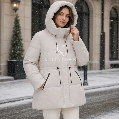 Damen Winter Steppjacke mit Kapuze & Kordelzug - Warme Puffajacke