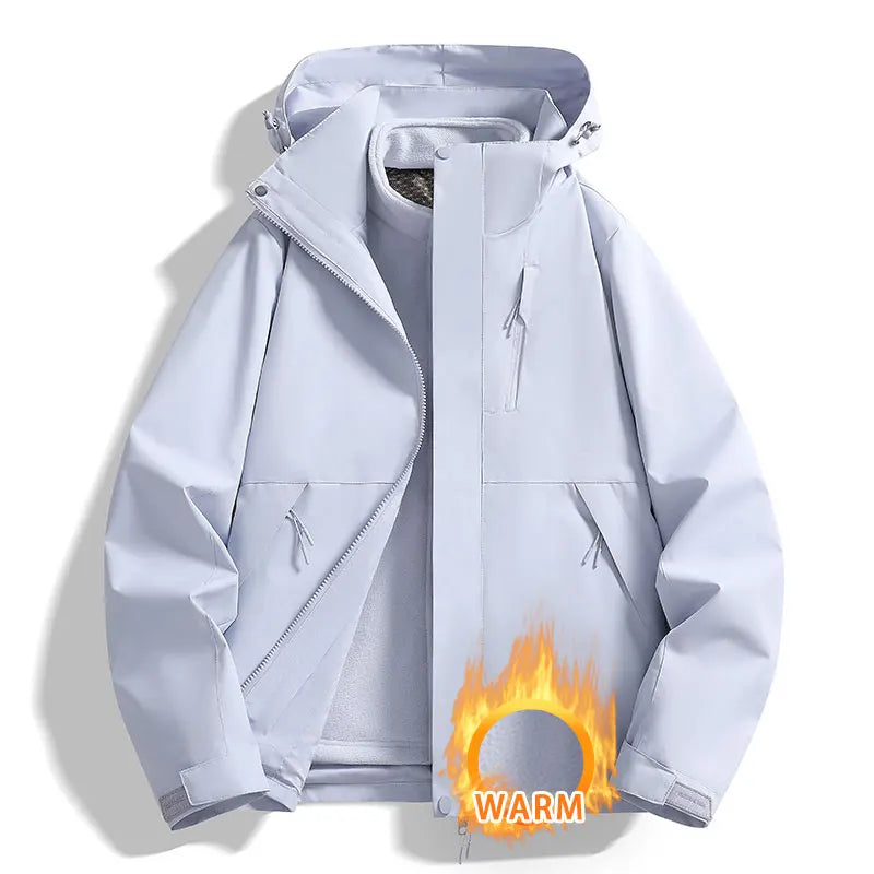 Unisex Outdoor Jacke mit Kapuze und Reißverschluss, warm gefüttert