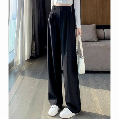 Damen High-Waist Stoffhose mit weitem Bein – Pleat Design