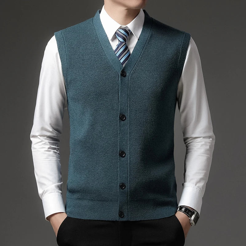 Herren Cardigan Weste V-Ausschnitt Knopfleiste Rippstrick Optik Einfarbig