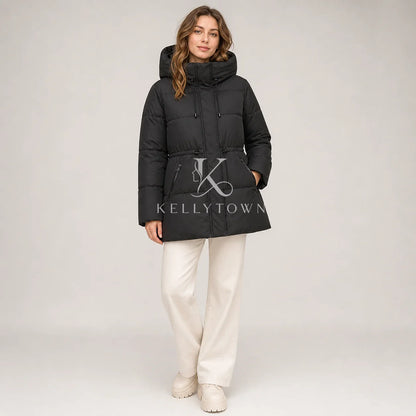 Damen Winter Steppjacke mit Kapuze & Kordelzug - Warme Puffajacke