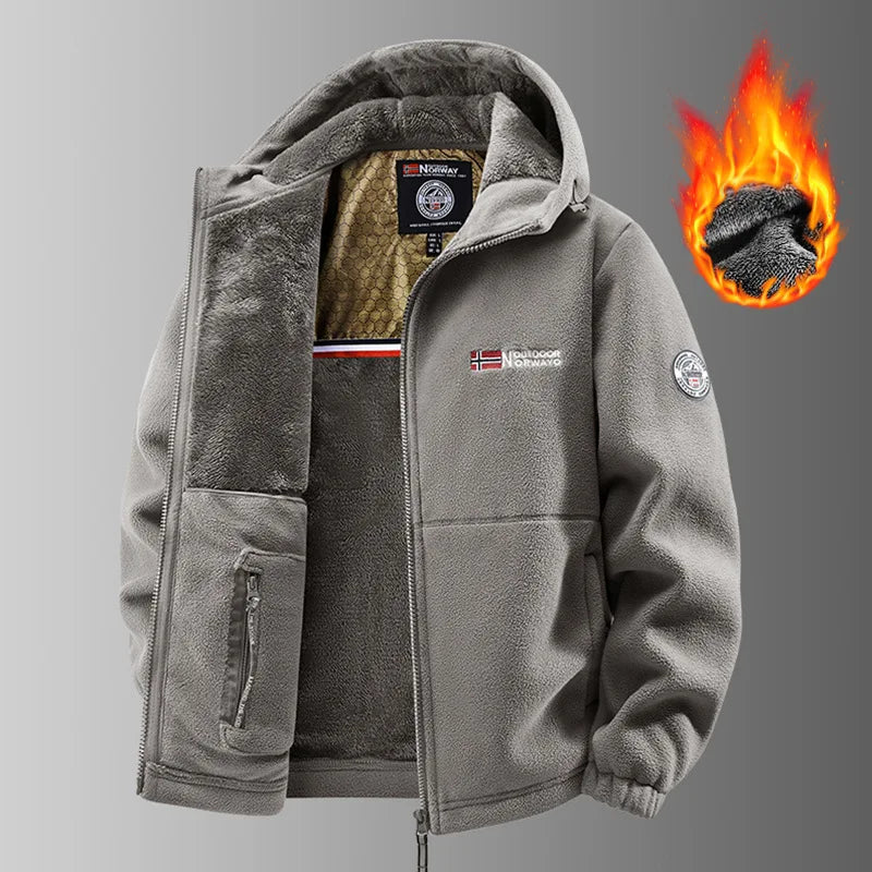Herren Fleecejacke mit Kapuze und Plüschfutter, warm und weich, Reißverschluss, für Outdoor