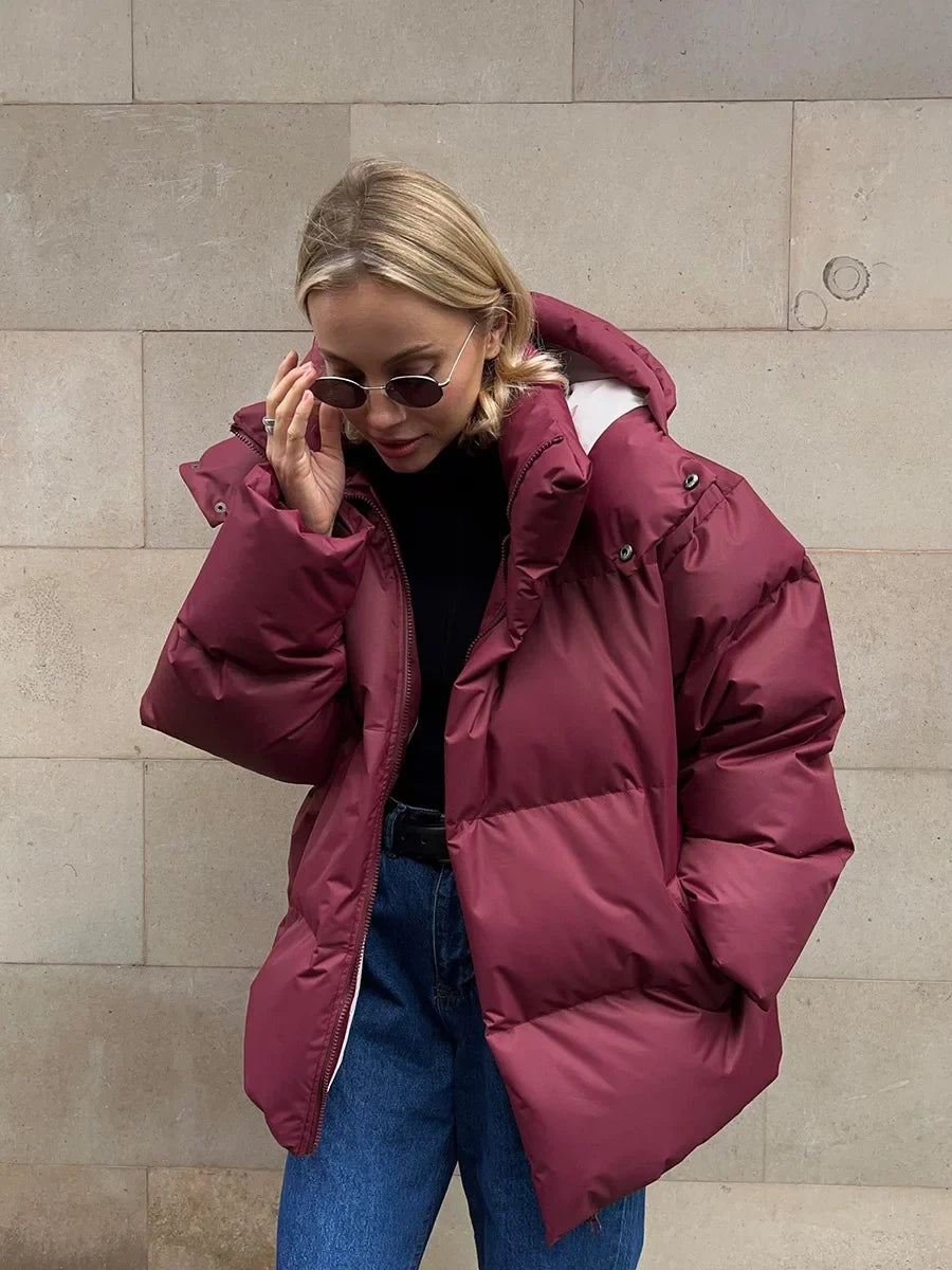Damen Steppjacke mit Kapuze, kurz, gepolstert