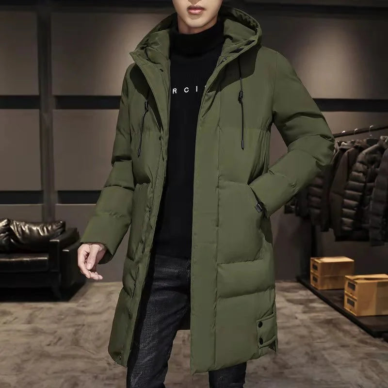 Herren Winter Steppmantel Lang mit Kapuze Warm Jacke Grau